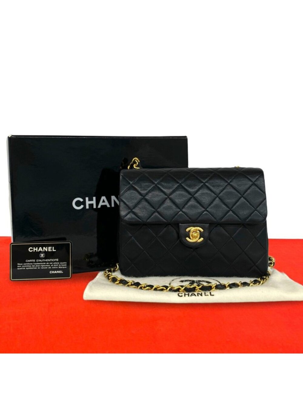 Chanel Quilted CC Logo Lambskin Shoulder Bag Black